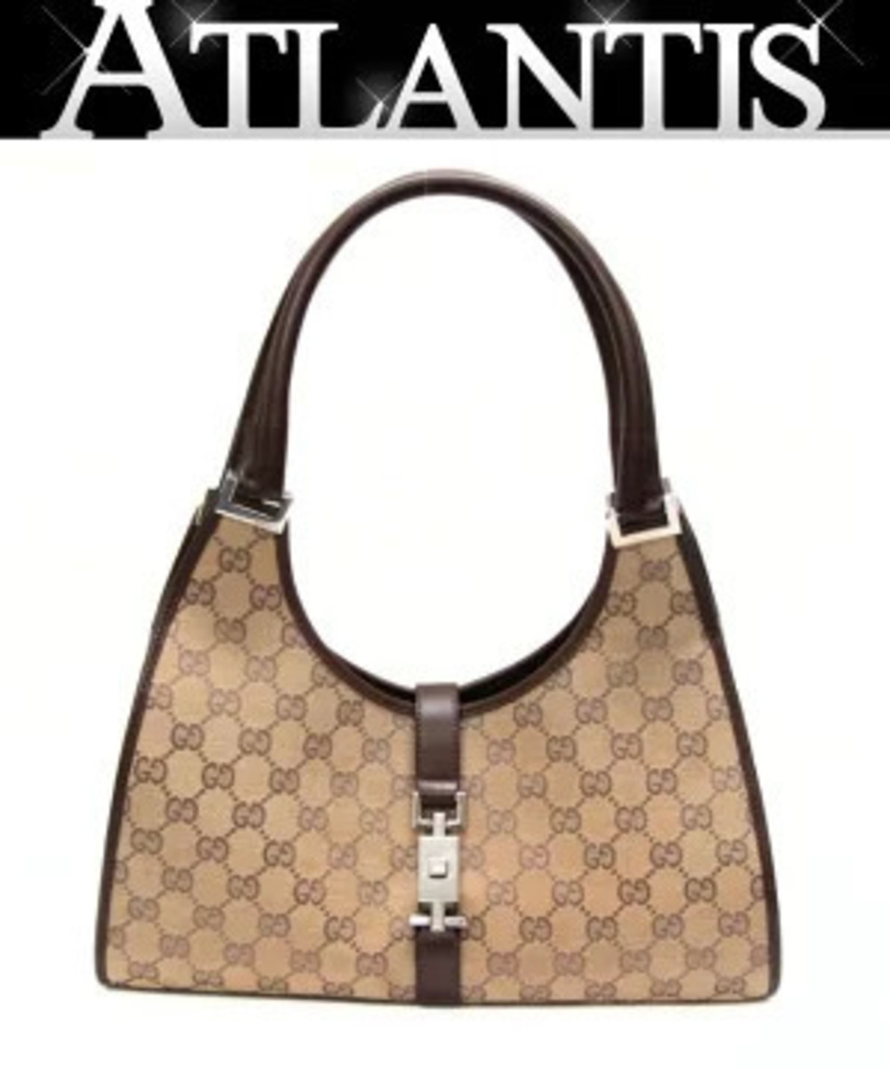 Gucci Jackie Handbag Canvas x Leather Beige Cream Brown